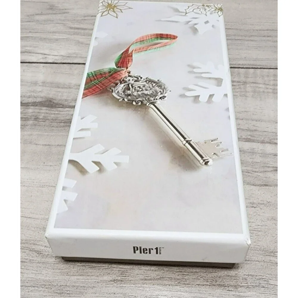Pier 1 Silver Metal Santa Key Ornate Key For No Chimney 6